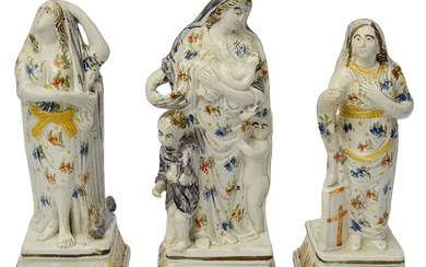 late 18th C Staffordshire pearlware figure group of Faith Hope and Charity
