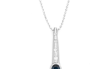 0.53 tcw Sapphire Pendant - 18 kt. White gold - Necklace with pendant - 0.46 ct Sapphire - 0.07 ct Diamonds - No Reserve Price