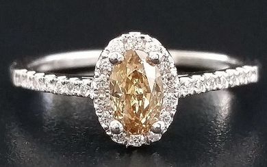 0.64ct Natural Fancy Vivid Orangy Brown - 14 kt. White gold - Ring - Diamonds, ***No Reserve Price***