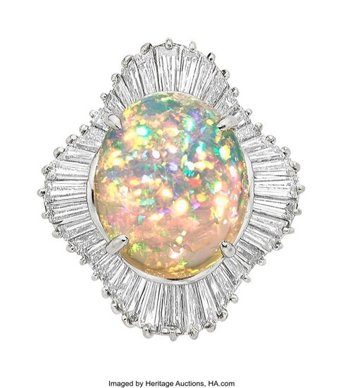 10077: Opal, Diamond, Platinum Ring Stones: Opal caboc