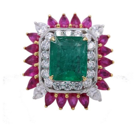 10.72 tcw Emerald Ruby Natural Diamond Ring in 18K