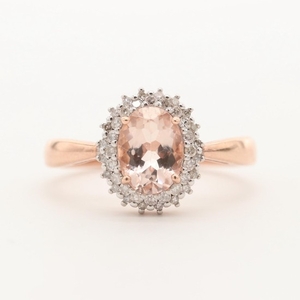 10K Rose Gold Morganite and Diamond Ring