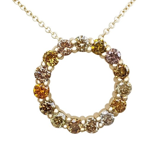 1.10 Cttw Fancy Color Diamonds Circle - 14 kt. Yellow gold - Necklace with pendant - NO RESERVE