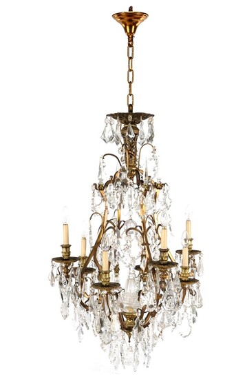 (-), 13-light brass chandelier with cut crystals, 100...