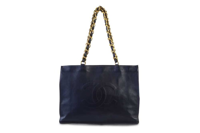 Chanel Navy Leather CC Shopper Tote, c. 1994-96, chunky...