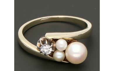 14 kt. Gold - Ring Pearl - Diamond
