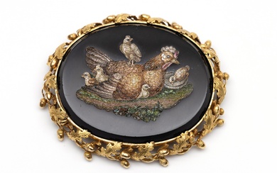 14 kt. Gouden met zilveren ovale broche, 19e eeuw.