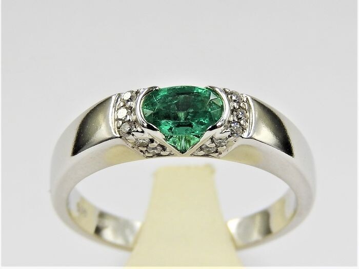 14 kt. White gold - Ring - 0.40 ct Emerald - Diamond
