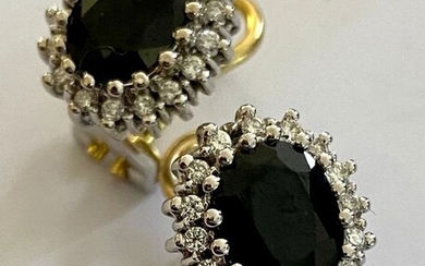 14 kt. White gold, Yellow gold - Earrings - 1.50 ct Sapphire - Diamonds