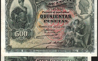 15 de julio de 1907. 100 y 500 pesetas. EBC… Lote de 2