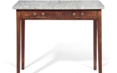 A FEDERAL INLAID MAHOGANY MARBLE-TOP MIXING TABLE, PROBABLY RHODE ISLAND, 1790-1820