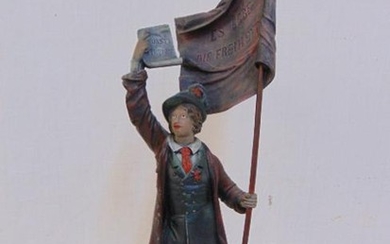 Paint decorated Spelter figure, "Es Lebe Die Freiheit"