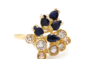 18 carati Oro - Anello Zaffiri - Ct 0.60 Diamante...