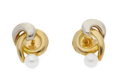 18 kt. Bicolour, Gold, White gold, Yellow gold - Earrings Pearl