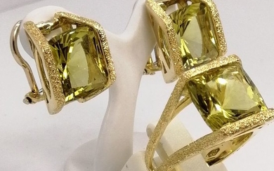 18 kt. Gold - Earrings, Ring lemon quartz