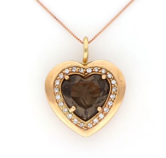 18 kt. Pink gold - Necklace with pendant - 3.00 ct Quartz - Diamonds