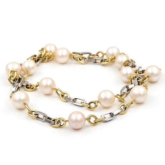 18 kt. Sweetwater pearls, White gold, Yellow gold - Necklace