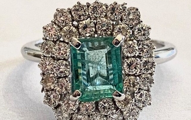 18 kt. White gold - Ring - 1.10 ct Emerald - Diamonds
