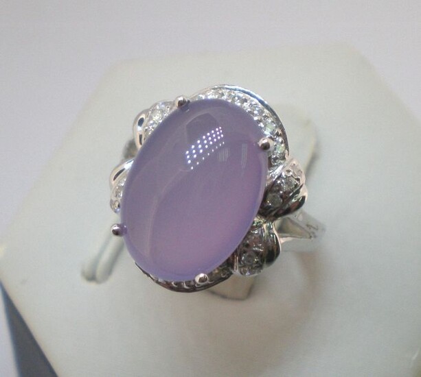 18 kt. White gold - Ring - 5.98 ct Purple Chalcedony - Diamond
