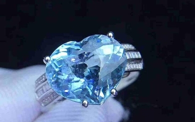 18 kt.White gold Ring-4.95ct Aquamarine 0.34 ct Diamond