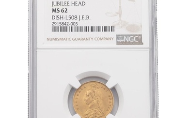 1887 imperfect J gold Half Sovereign graded MS 62 by NGC (S ...