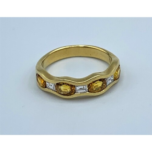 18ct yellow gold sapphire and diamond half eternity ring, we...
