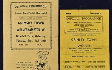 1946 1947 GRIMSBY TOWN V WOLVERHAMPTON WANDERERS 3 SEPTEMBER 1946 MATCH PROGRAMME 1ST HOME MATCH AFTER THE WAR FOR THE MARINERS ALSO THE RETURN MATCH