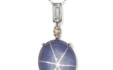 19.71ct Star Sapphire and 0.46ct Natural Diamonds - IGI Report - Platinum - Necklace with pendant Star Sapphire