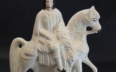 19th Century Staffordshire Pottery Figurine, Cavalry, soldier on horseback