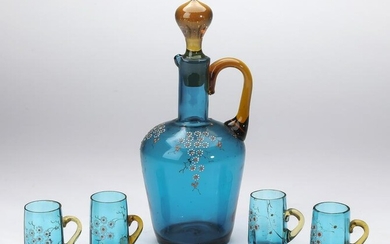 19th c. Bohemian enameled glass cordial set