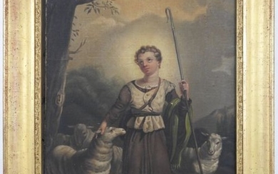 19th century FRENCH school: Shepherdess and sheep. Oil...