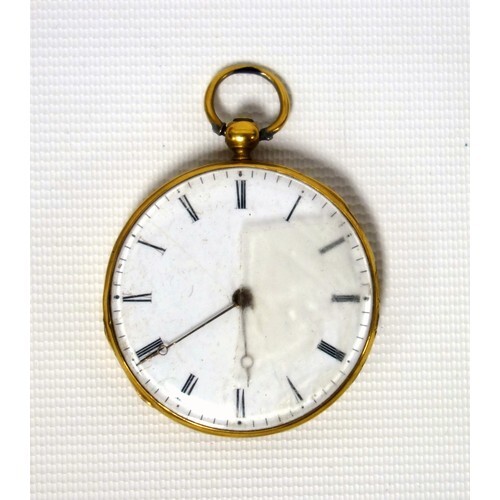 19th century continental 18K open faced gold pocket watch wi...