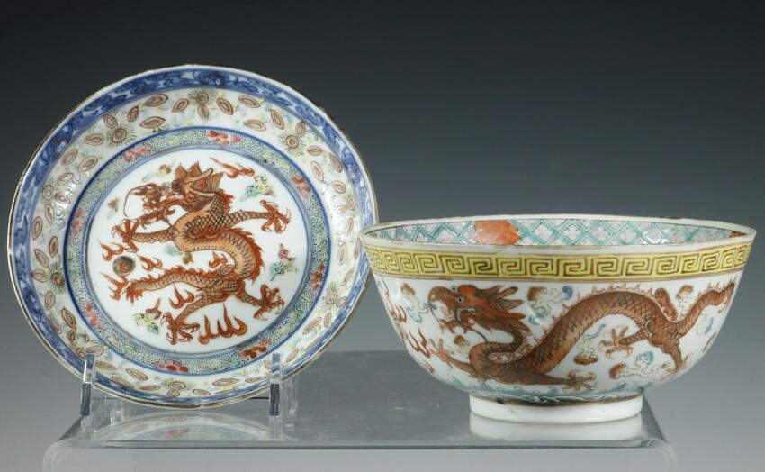 (2) CHINESE PORCELAIN DRAGON DISHES