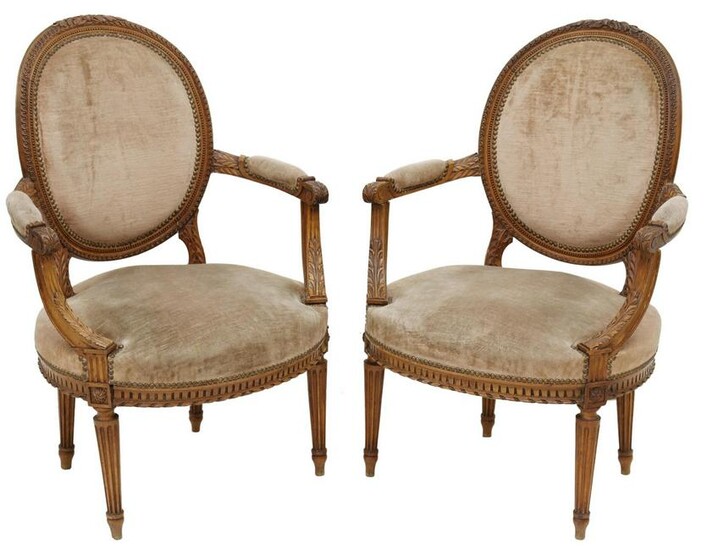 2) FRENCH LOUIS XVI STYLE MEDALLION BACK FAUTEUILS