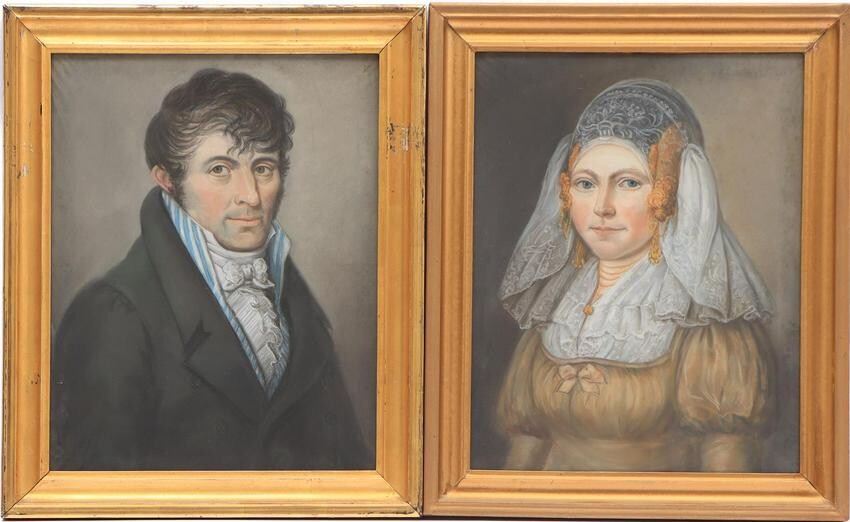 2 portraits of a man and a woman