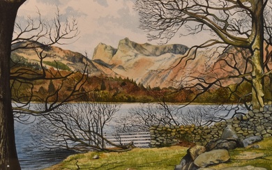 20th Century British School, watercolour, 'Elterwater And The Langdale Pikes', Lake District, signed