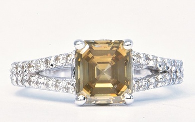 2.12 ct Natural Fancy Deep Yellowish Gray VS1 - 14 kt. White gold - Ring - 1.72 ct Diamond - Diamonds, No Reserve Price