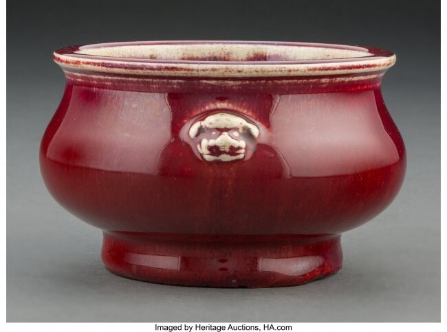 25077: A Chinese Flambé Glazed Porcelain Censer 3 x 5