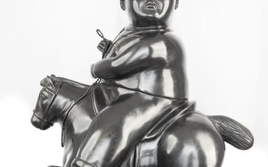 26" SIGNED BOTERO BRONZE SCULPTURE OF MAN ON HORSE