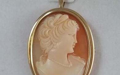 14 kt. Gold - Brooch pendant cameo made by hand.