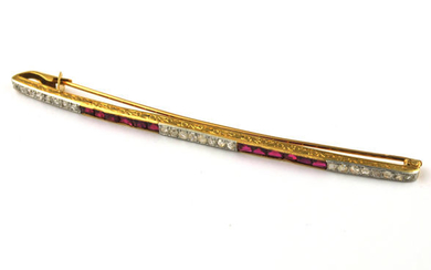 Authentic Antique Hair Pin/Brooch - 18 kt. Platinum, Yellow gold - Brooch Diamond - Ruby