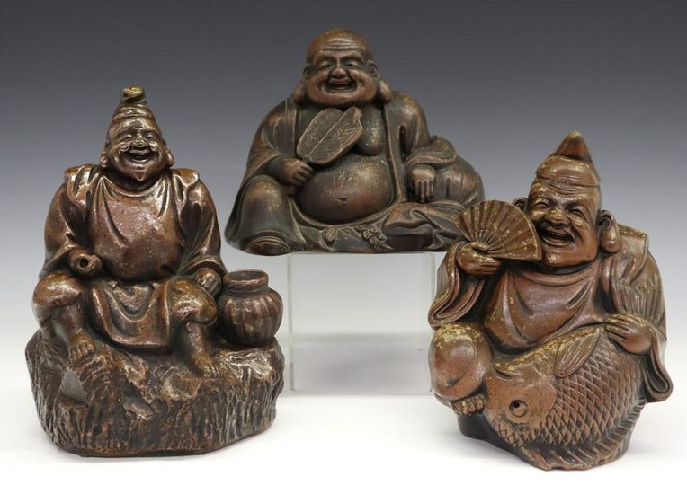 3 Japanese Bizen Ware Figures