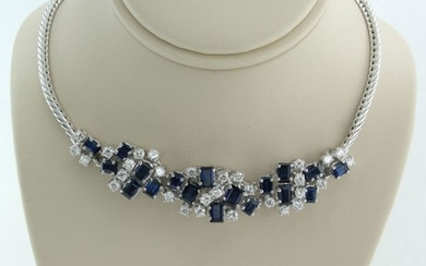 18 kt. White gold - Necklace - 1.55 ct Diamond - Sapphire