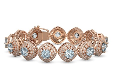 32.95 ctw Aquamarine & Diamond Victorian Bracelet 14K Rose Gold