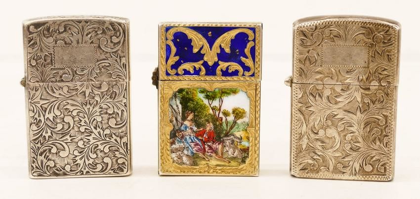 3pc Decorated Silver Zippo Lighter Cases 2.25''x1.5''
