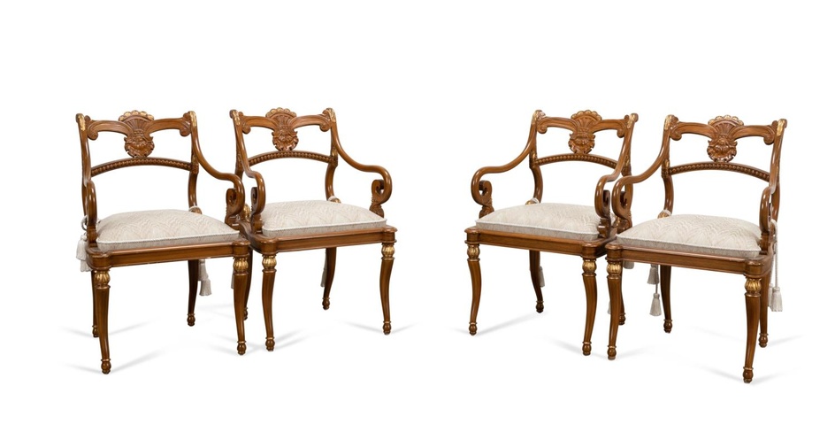 4 PORTUGUESE BAROQUE STYLE PARCEL GILT SIDE CHAIRS
