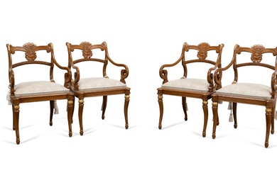 4 PORTUGUESE BAROQUE STYLE PARCEL GILT SIDE CHAIRS