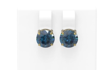 4 ctw Intense Blue Diamond Earrings 18K Yellow Gold