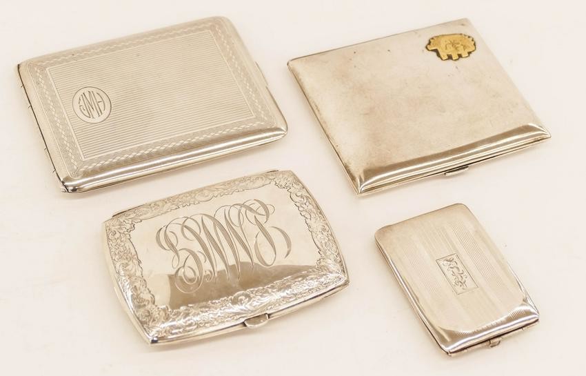 4pc Art Deco Sterling Cigarette and Card Cases 2.5'' to