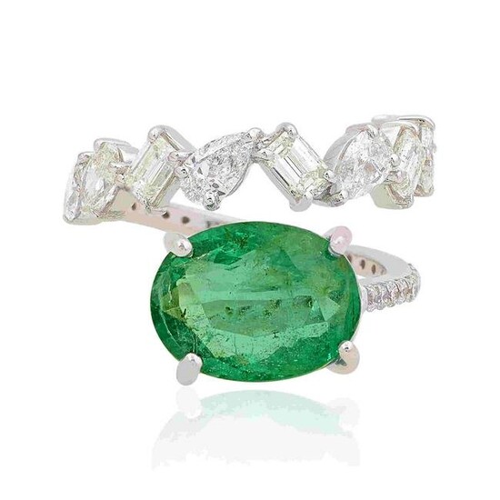 5.47 TCW SI/HI Diamond Emerald Ring 18K Gold
